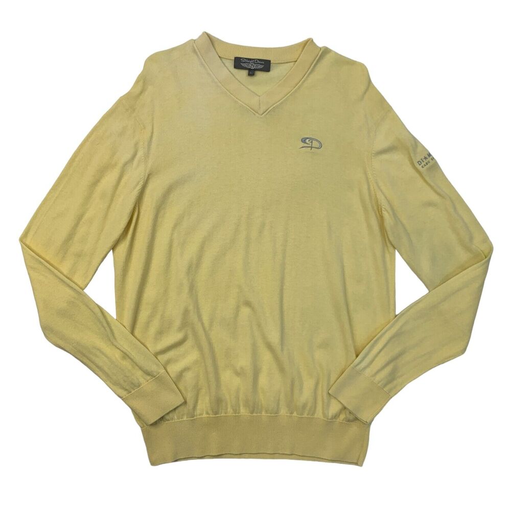 Straight Down Sweater Mens L Yellow Pima Cotton V Neck Long Sleeve Pullover